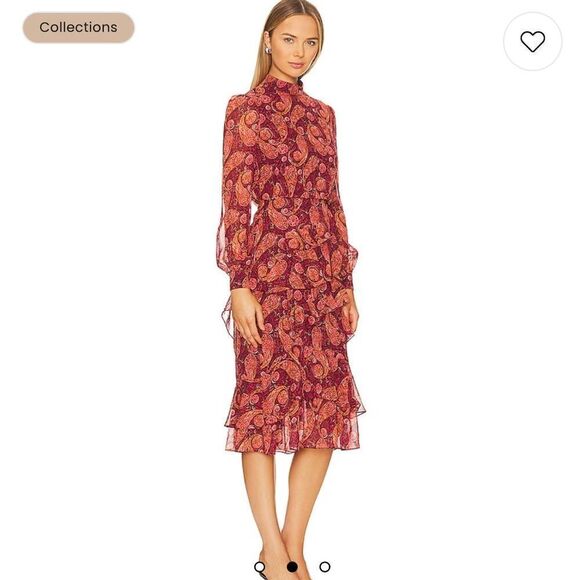 NWT Saloni Isa Ruffle Dress in Ruby Paisley Size 2 Revolve - Picture 14 of 14